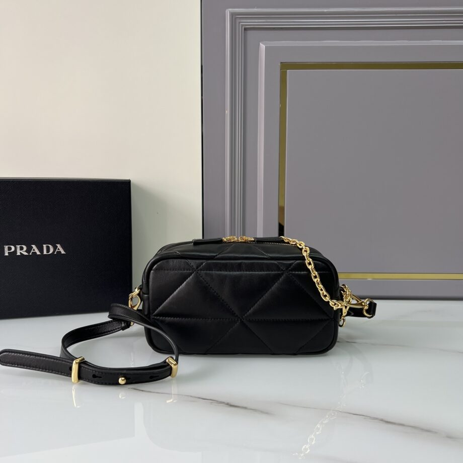 PRADA 1BH197 Black Quilted Leather Camera Bag