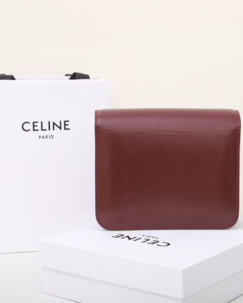 celine dark red 192523 tea classic bag in box calfskin