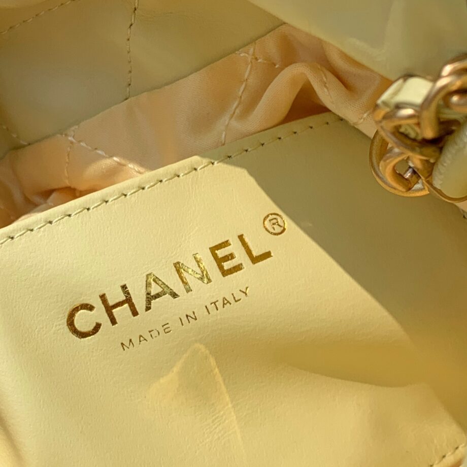 Chanel AS3980 Mini Light Yellow Shiny Calfskin & Gold-Tone Metal Chanel 22 Mini Handbag