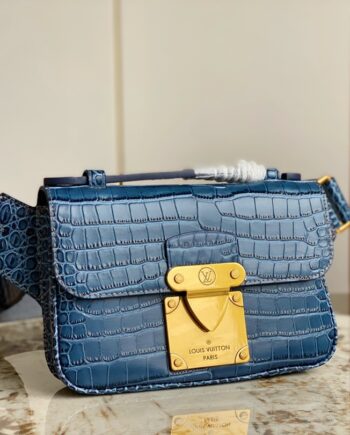 louis vuitton blue crocodile embossed s lock sling handbag