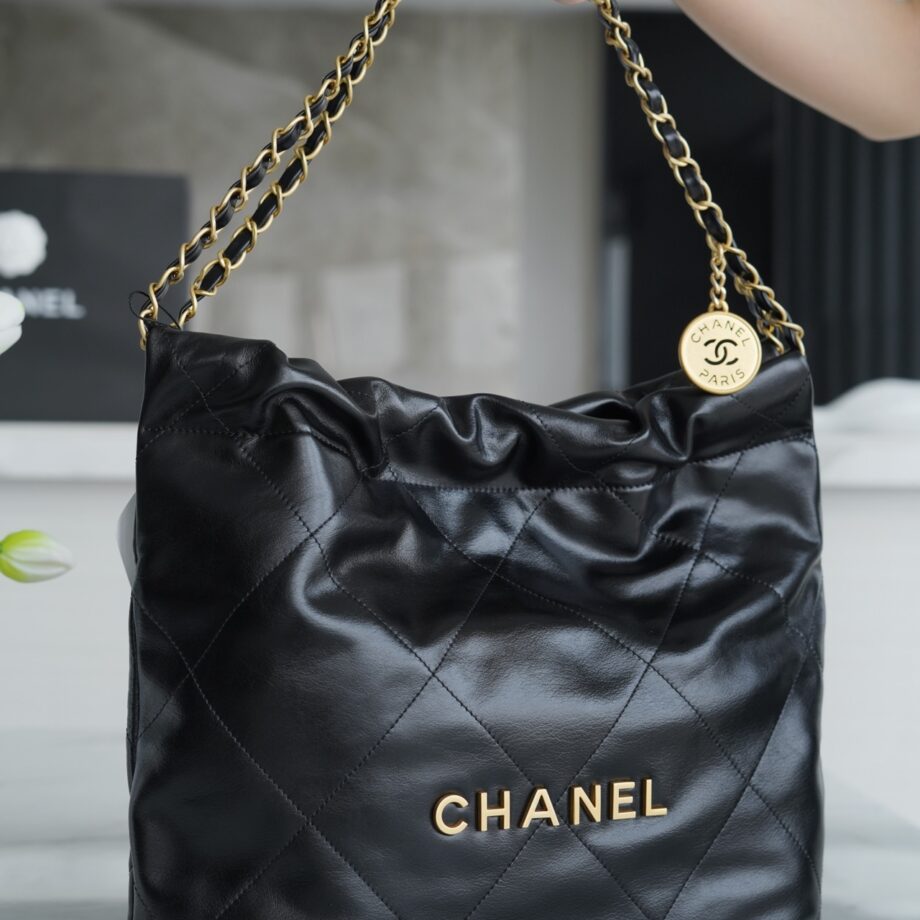 Chanel AS3260 Small Black Shiny Calfskin & Gold-Tone Metal Chanel 22 Small Handbag