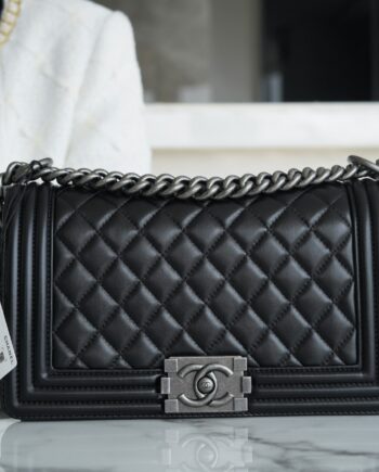 Chanel Black France Imported Lambskin Medium Boy Chanel Handbag