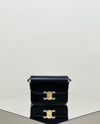 Celine 188423 Black Teen Triomphe Bag In Shiny Calfskin