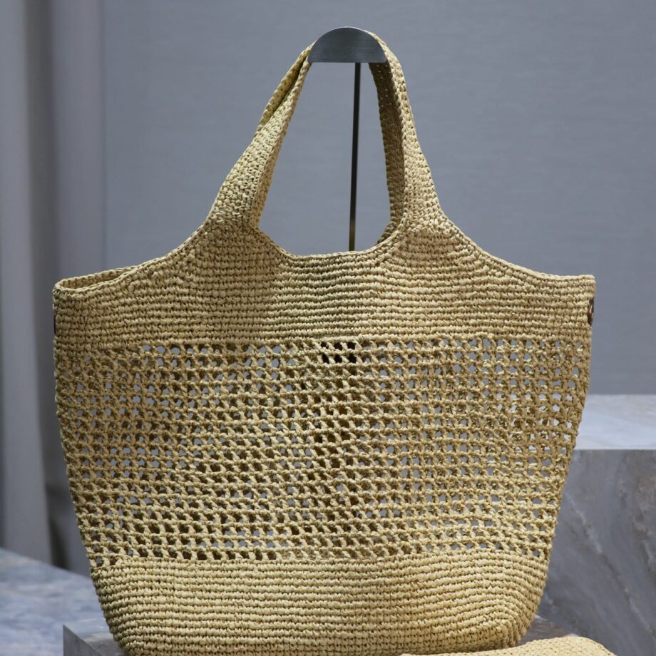 YSL 698651 Raffia Woven Shopping Bag