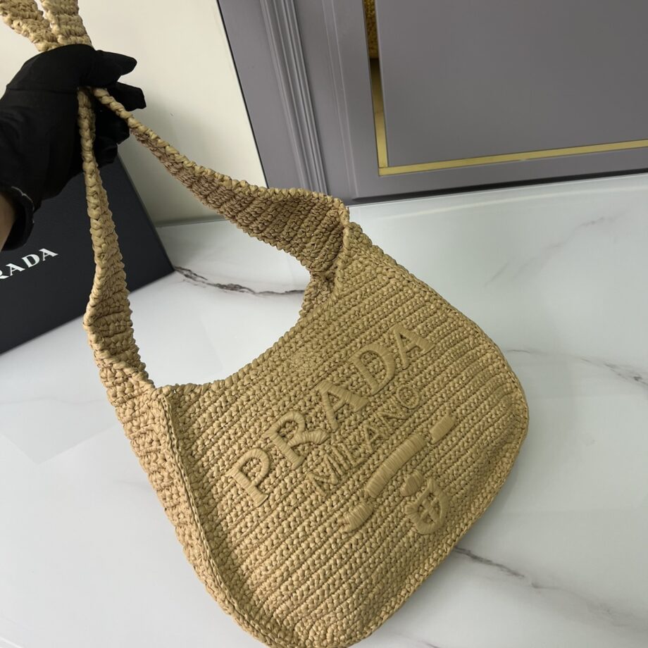 PRADA 1BG186 Raffia Hand-Woven Shoulder Bag