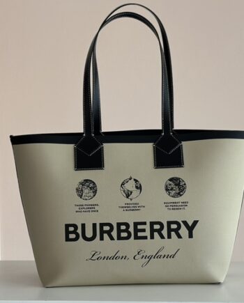 burberry label print cotton medium london tote bag